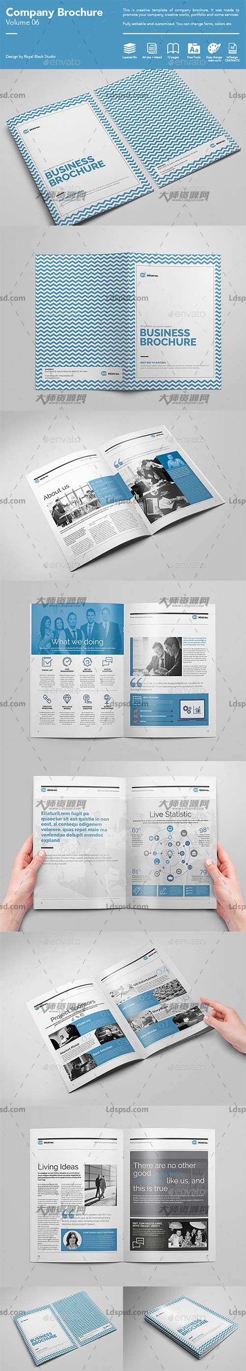 Company Brochure Vol.6,indesign模板－商业手册(通用型/12页)